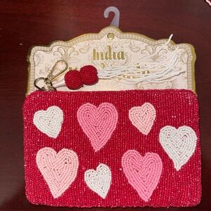 India Boutique Red Beaded Heart Key & Card Holder